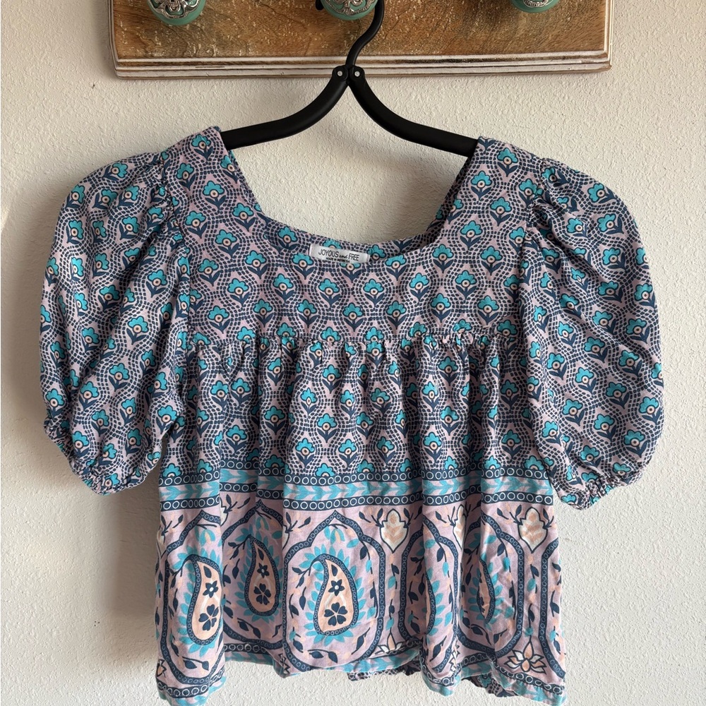 Joyus and Free Kids Blouse with Blue and Pink Pattern